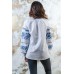 Embroidered blouse "Journey of Rose" Blue on White